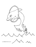 Ausmalbild Delfin springt durch Reifen im Meer