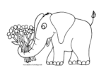Ausmalbild Elefant mit bunten Blumen
