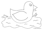 Ausmalbild Ente schwimmt in Wasser