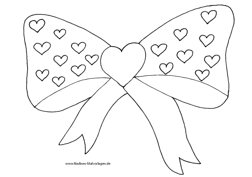 Ausmalbild Fliege/Schleife mit großem Herz und vielen kleinen Herzen