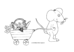 Ausmalbild Maus zieht Bollerwagen mit Picknickkorb