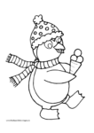 Ausmalbild Pinguin mit Mütze und Schal und Eis
