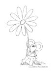 Ausmalbild Maus mit bunter Frühlingsblume