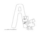 Ausmalbild Tieralphabet ABC Buchstabe A mit Bauarbeiter Ameise