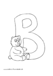 Ausmalbild Tieralphabet ABC Buchstabe B mit Bär