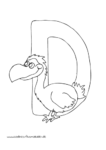 Ausmalbild Tieralphabet ABC Buchstabe D mit Dodo Vogel