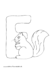 Ausmalbild Tieralphabet ABC Buchstabe E mit freudigem Eichhörnchen