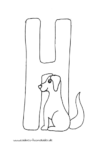 Ausmalbild Tieralphabet ABC Buchstabe H mit Hund
