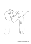 Ausmalbild Tieralphabet ABC - Buchstabe M mit Maus und Käse