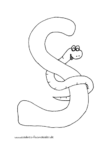 Ausmalbild Tieralphabet ABC Buchstabe S mit Schlange