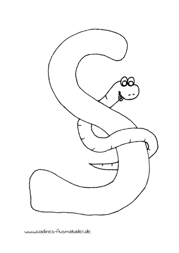 Ausmalbild Tieralphabet ABC Buchstabe S mit Schlange