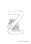 Ausmalbild Tieralphabet ABC Buchstabe Z mit gestreiftem Zebra