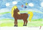 Ausmalbild Pferd auf Sommerwiese ausgemalt von Fiona 9 Jahre
