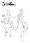 Ausmalbild Bibi & Tina - Bibi Blocksberg und Tina reiten auf ihren Pferden Sabrina und Amadeus