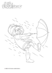 Ausmalbild Bibi Blocksberg mit Regenschirm im Wind
