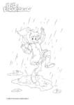Ausmalbild Bibi Blocksberg tanzt im Regen