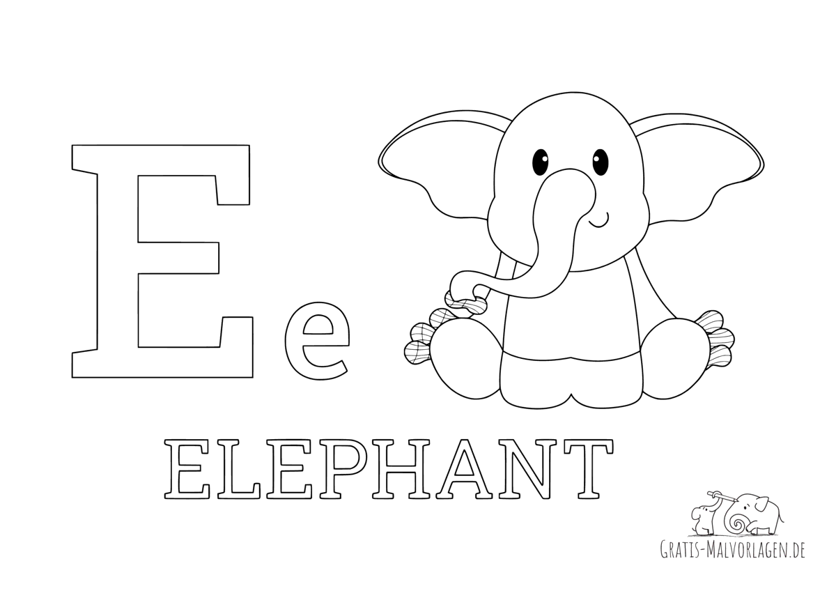 Ausmalbild Buchstabe E steht für Elephant Englisch   Gratis ...