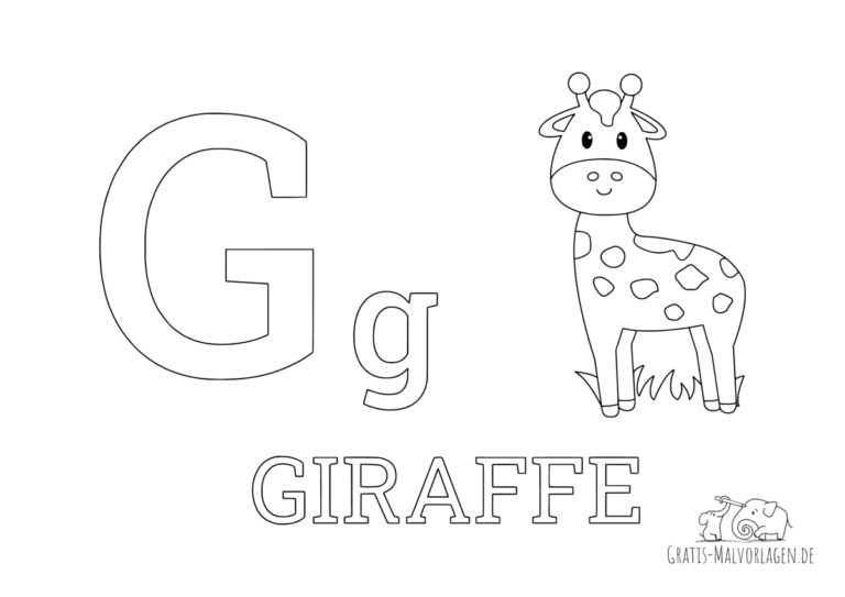 Ausmalbild Buchstabe G steht für Giraffe (Englisch) - Gratis Malvorlagen