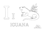 Ausmalbild Buchstabe I steht für Iguana (Englisch)