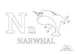 Ausmalbild Buchstabe N steht für Narwhal (Englisch)