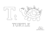 Ausmalbild Buchstabe T steht für Turtle (Englisch)