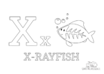 Ausmalbild Buchstabe X steht für X-Ray Fish (Englisch)