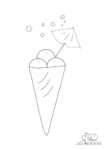 Ausmalbild Eiswaffel mit 3 Eiskugeln, Schirmchen und Sternchen
