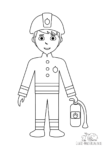 Ausmalbild Feuerwehrmann mit Feuerlöscher