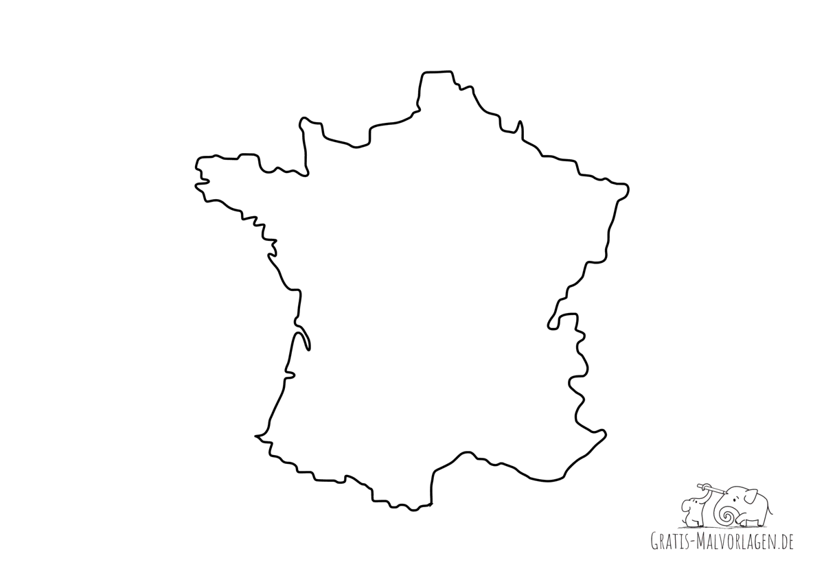 Ausmalbild Frankreich Umriss Grenze
