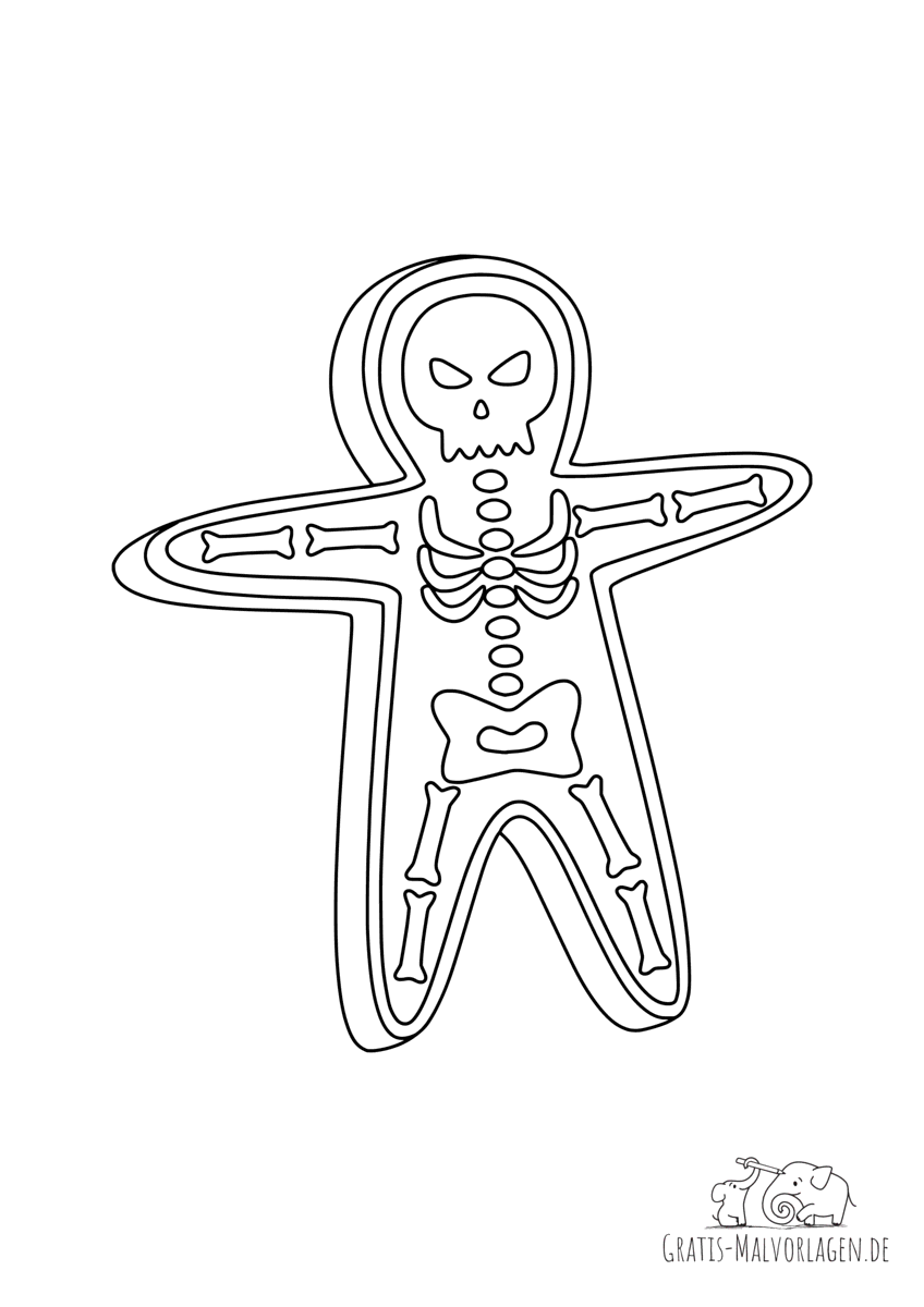 Ausmalbild Halloween Skelett Lebkuchenmann