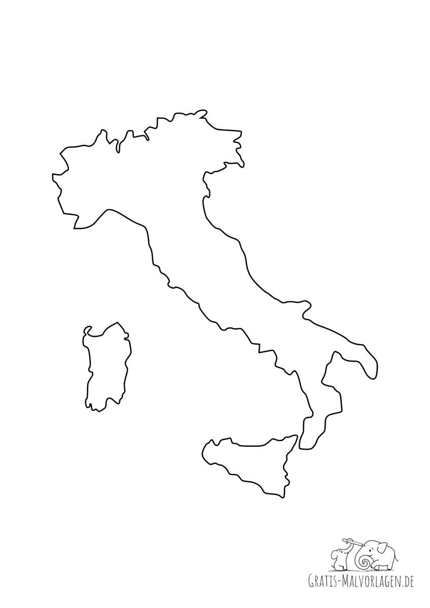 Ausmalbild Italien Umriss Grenze