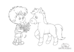 Ausmalbild Junge füttert Pony
