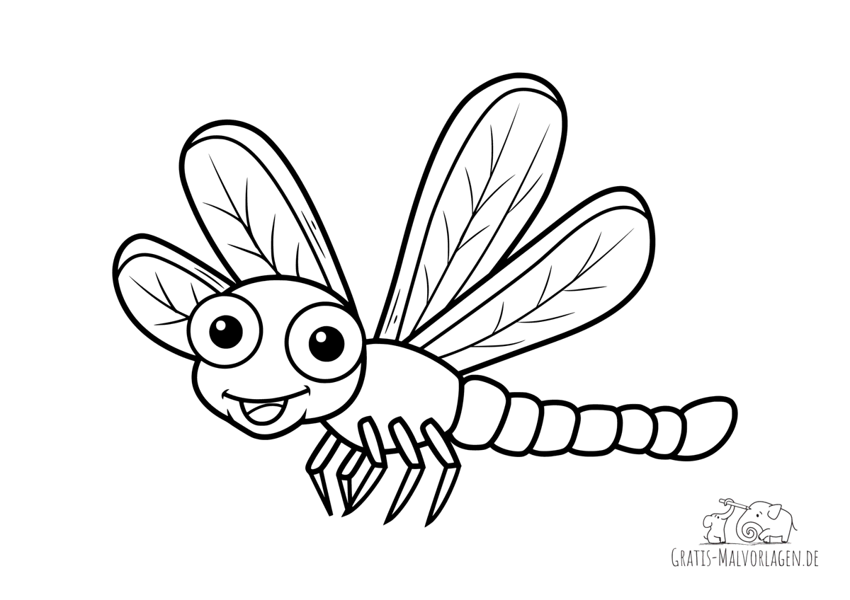 Ausmalbild Lächelnde Libelle