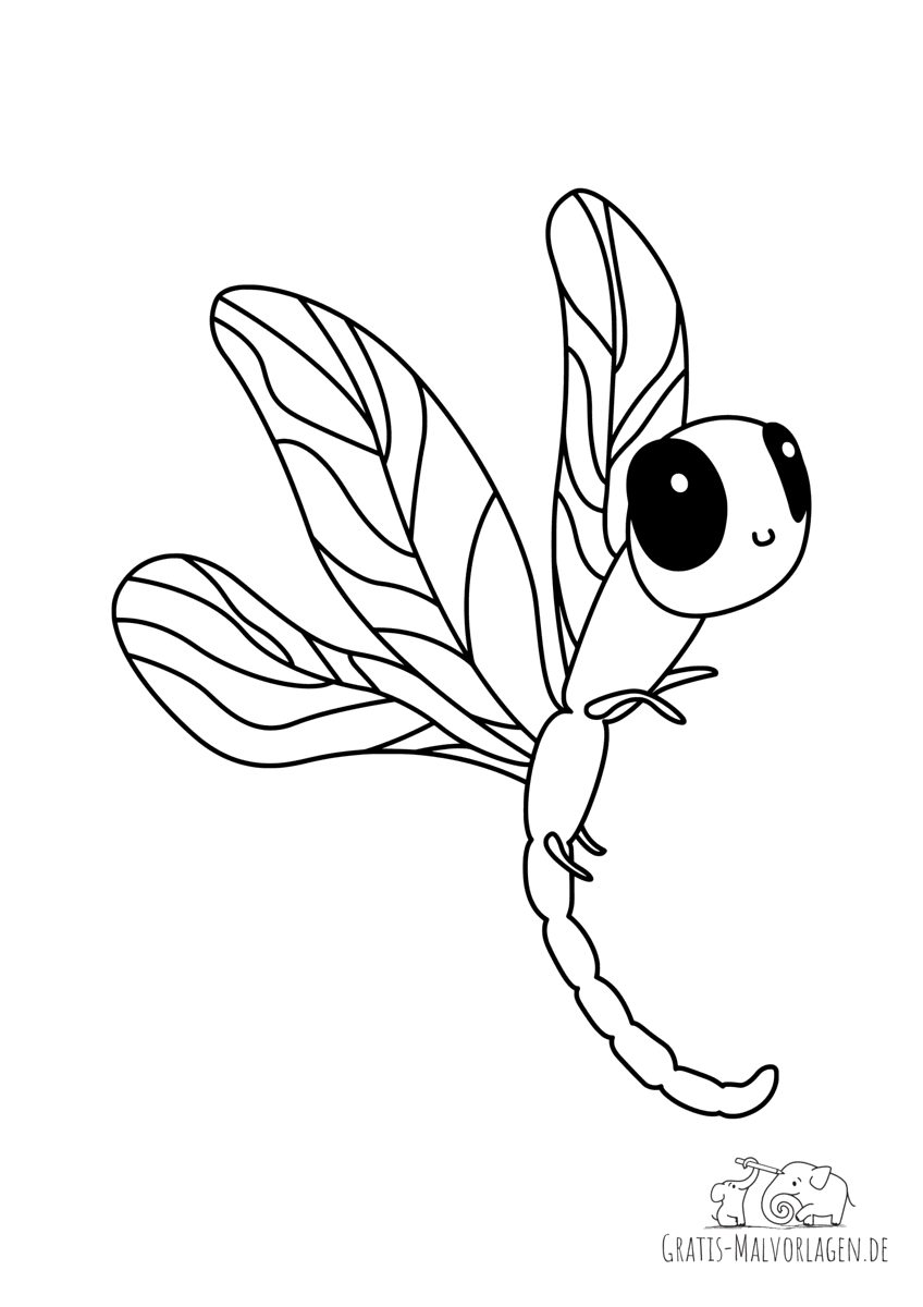Ausmalbild Libelle mit großen Augen