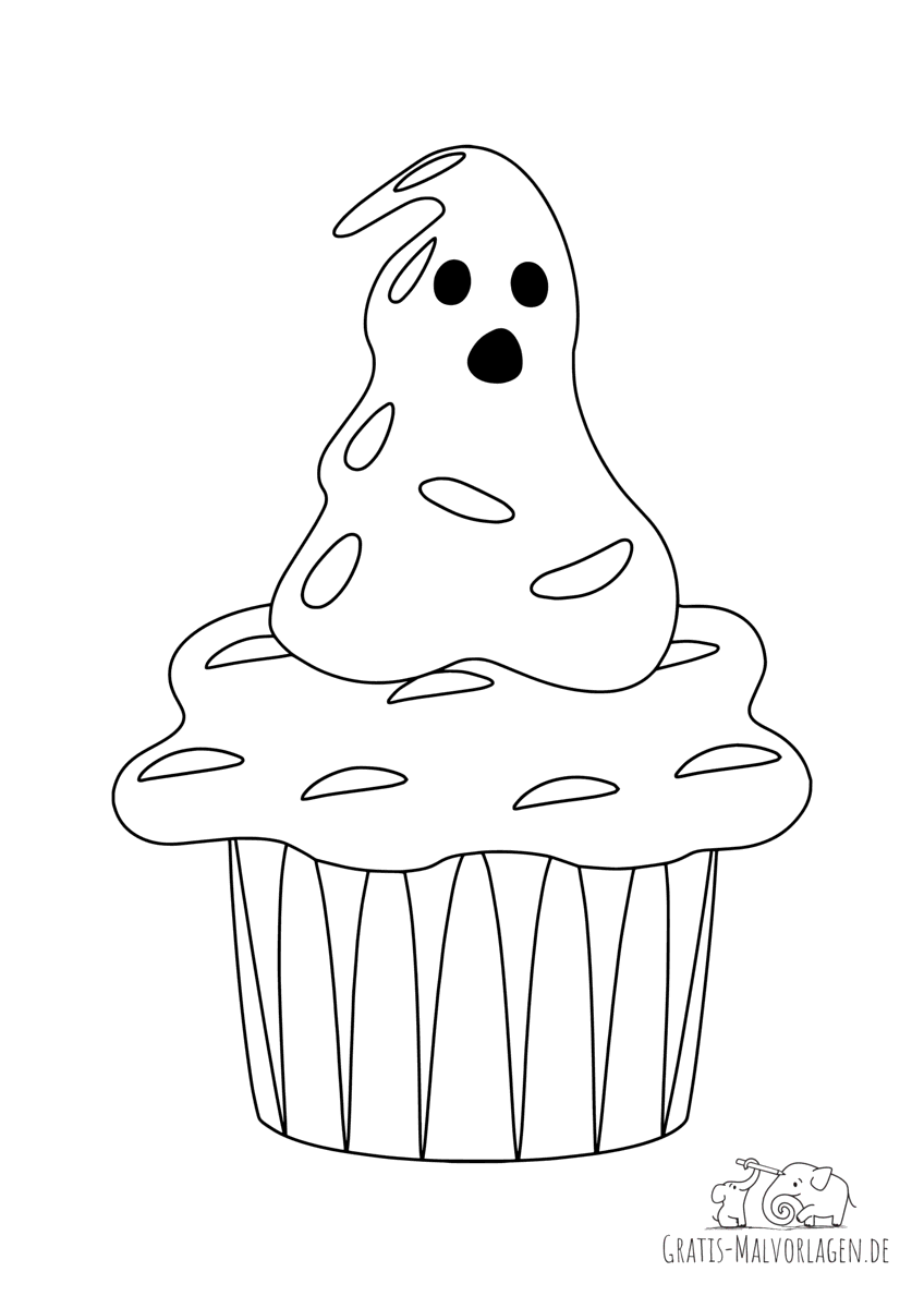 Ausmalbild Muffin Geist