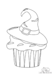 Ausmalbild Muffin mit einem Hexenhut