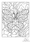 Ausmalbild Schmetterling mit runden Flügeln und Blumen