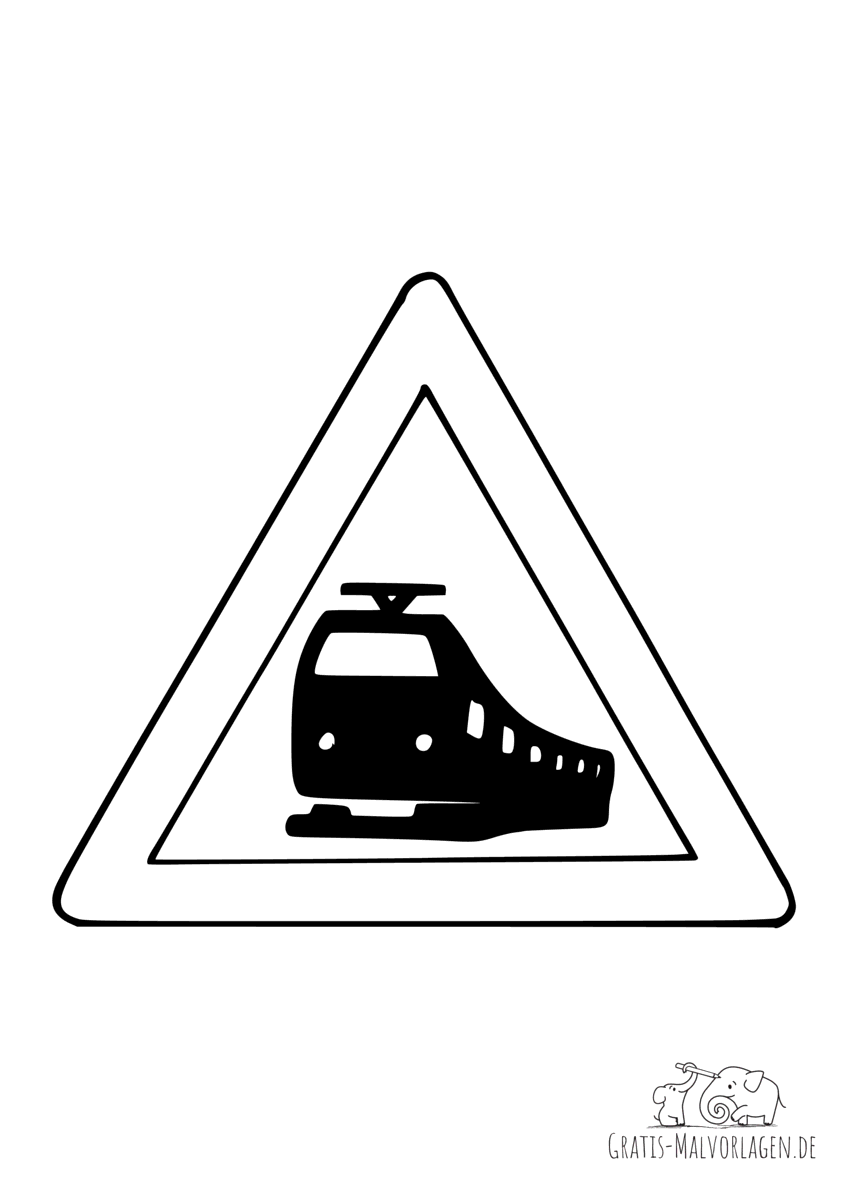 Ausmalbild Verkehrszeichen Achtung Zug