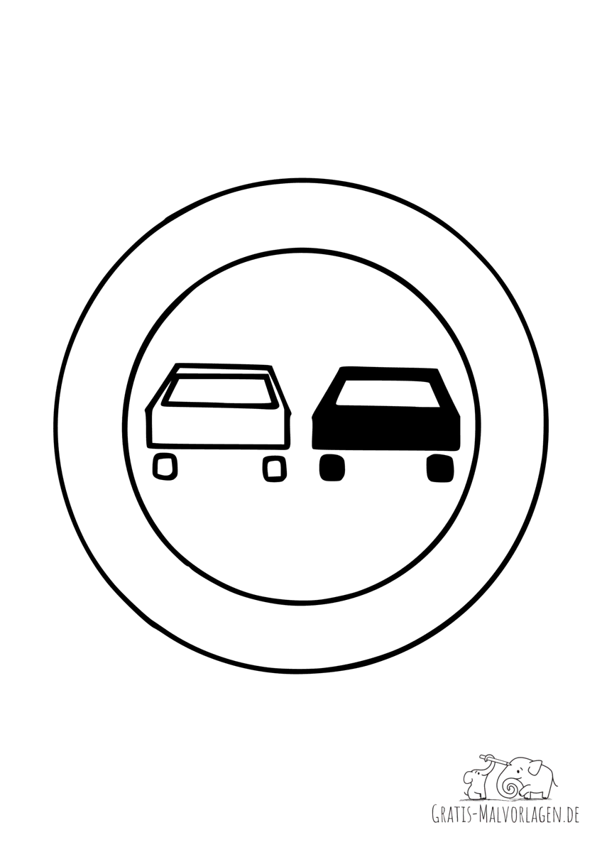Ausmalbild Verkehrszeichen Überholverbot (Überholen verboten-Schild)