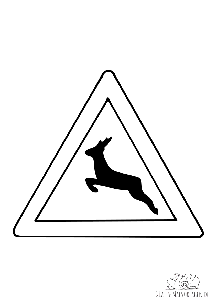 Ausmalbild Verkehrszeichen Wildwechsel (Hirsch)