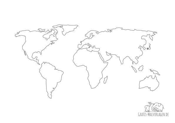 Ausmalbild Weltkarte Umrisse Ländergrenzen